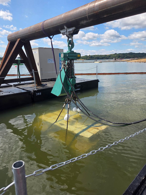 Load testing of the two air hoists and their supporting gantries was facilitated by a 20t/25t skid-mounted dynamic proof-test load. 