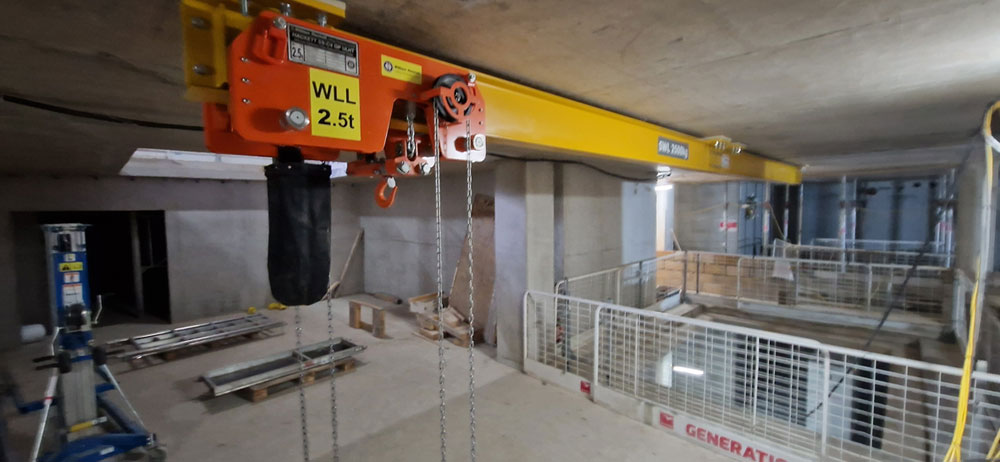 More Ceiling Mounted Lifting Beams and Ultra Low Manual Hoists For UK Construction Projects